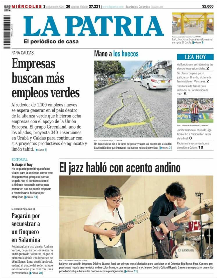 Portada de La Patria (Colombia)