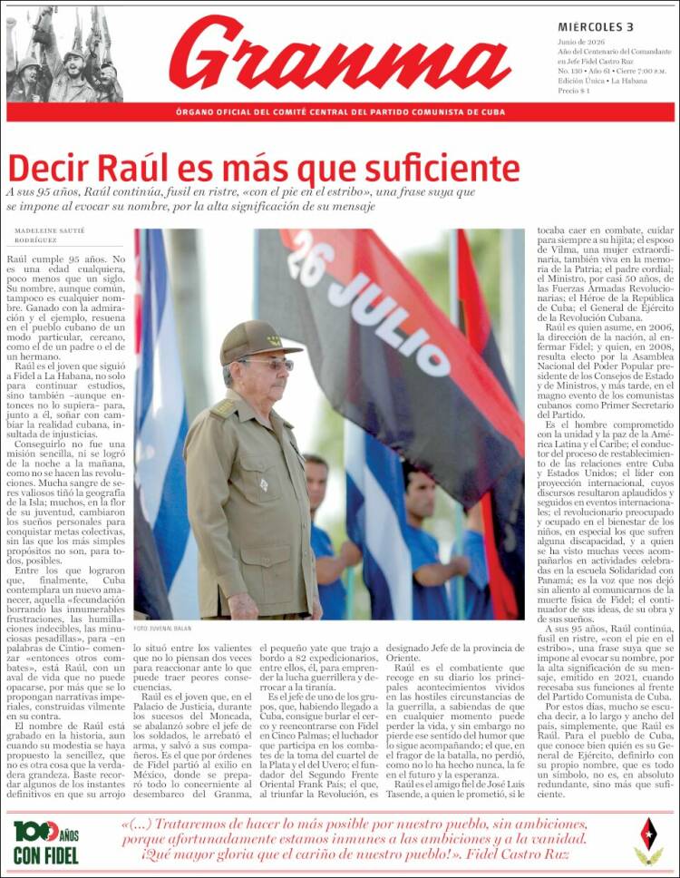 Portada de Granma (Cuba)