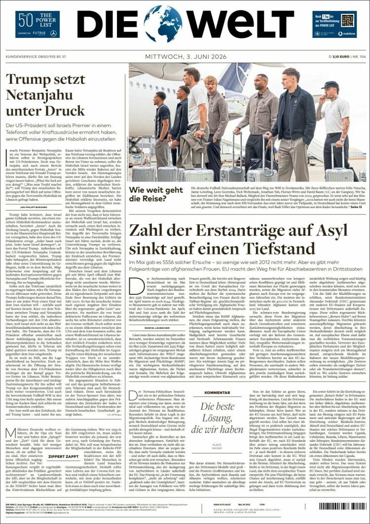 Portada de Die Welt (Alemania)