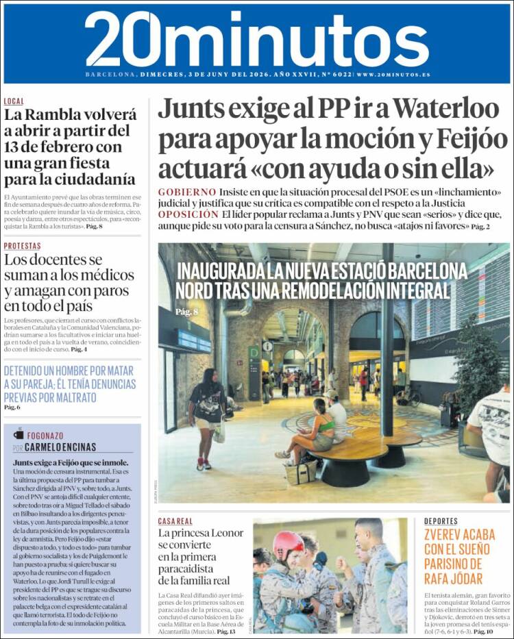 Portada de 20 Minutos - Barcelona (Espa&ntilde;a)