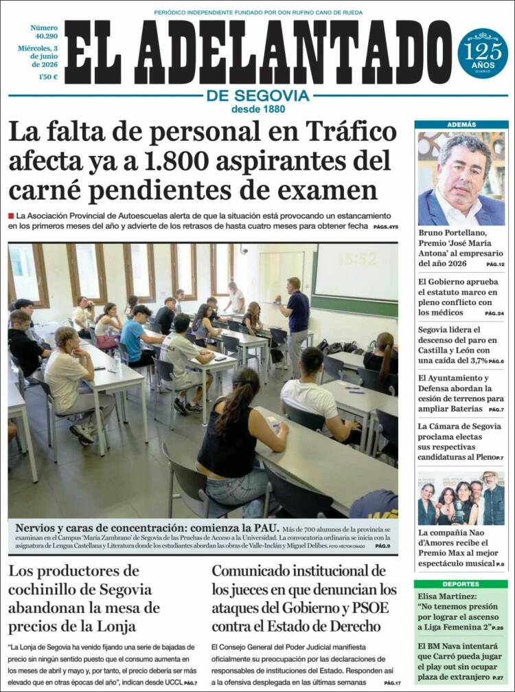 Portada de El Adelantado de Segovia (Espa&ntilde;a)