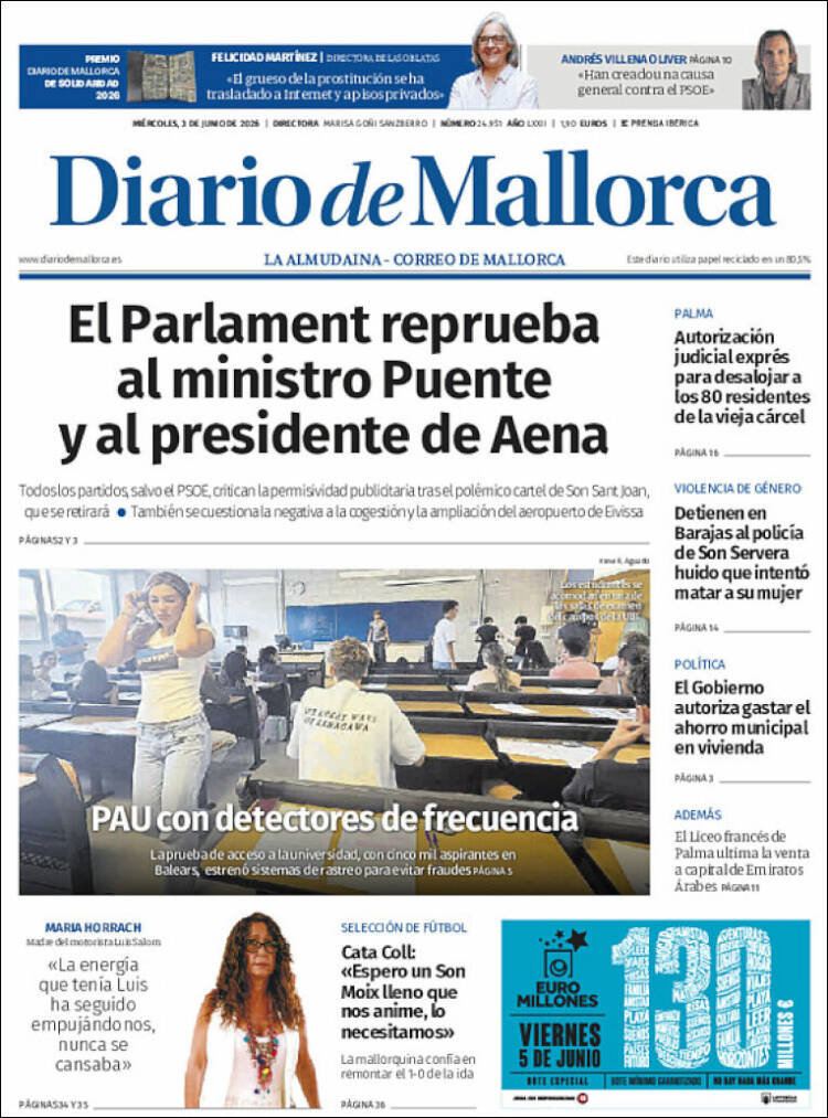 Portada de Diario de Mallorca (Espa&ntilde;a)
