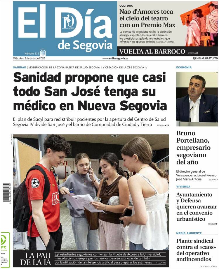 Portada de El Día de Segovia (Espa&ntilde;a)