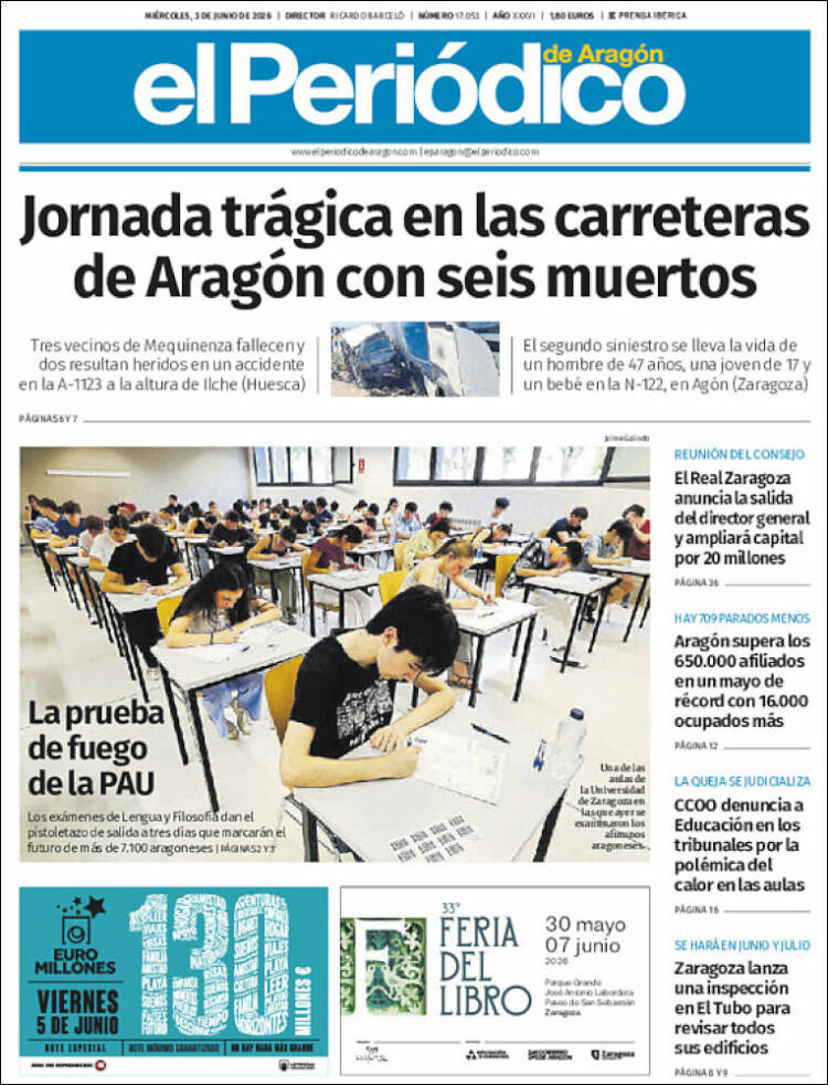 Portada de El Periódico de Aragón (Espa&ntilde;a)