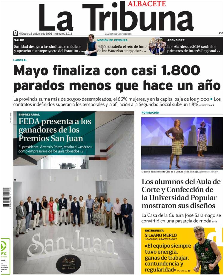 Portada de La Tribuna de Albacete (Espa&ntilde;a)