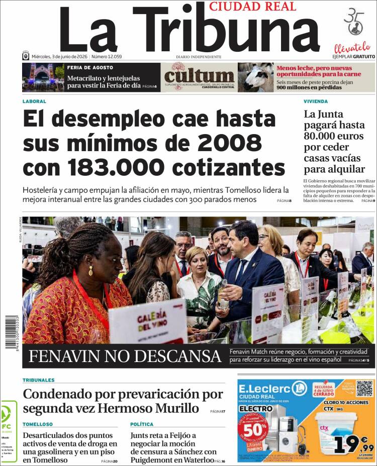 Portada de La Tribuna de Ciudad Real (Espa&ntilde;a)