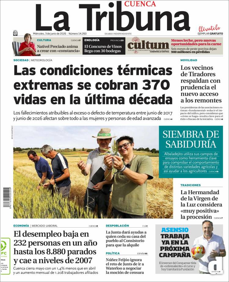 Portada de La Tribuna de Cuenca (Espa&ntilde;a)