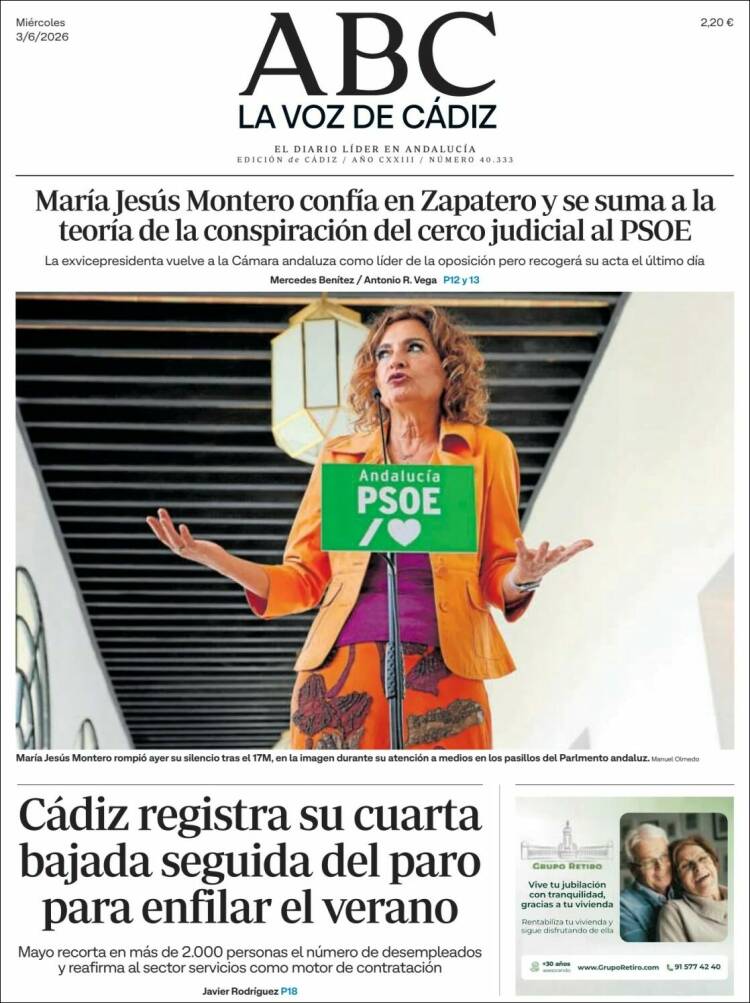 Portada de La Voz de Cádiz (Espa&ntilde;a)