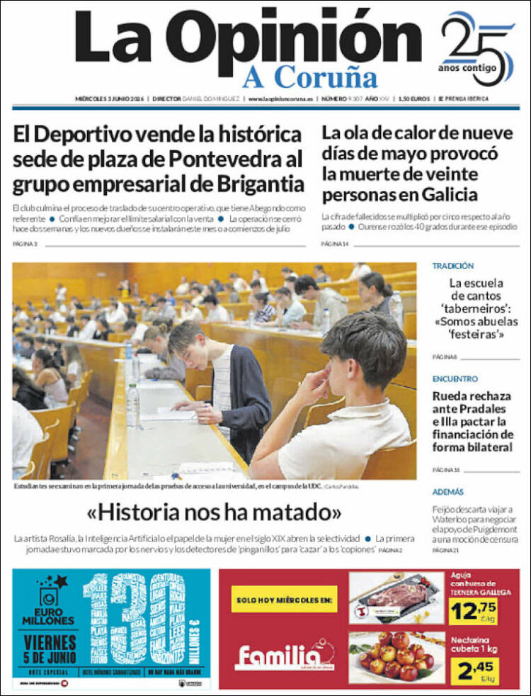 Portada de La Opinión de A Coruña (Espa&ntilde;a)