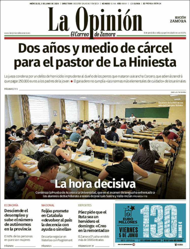 Portada de La Opinión - El Correo de Zamora (Espa&ntilde;a)