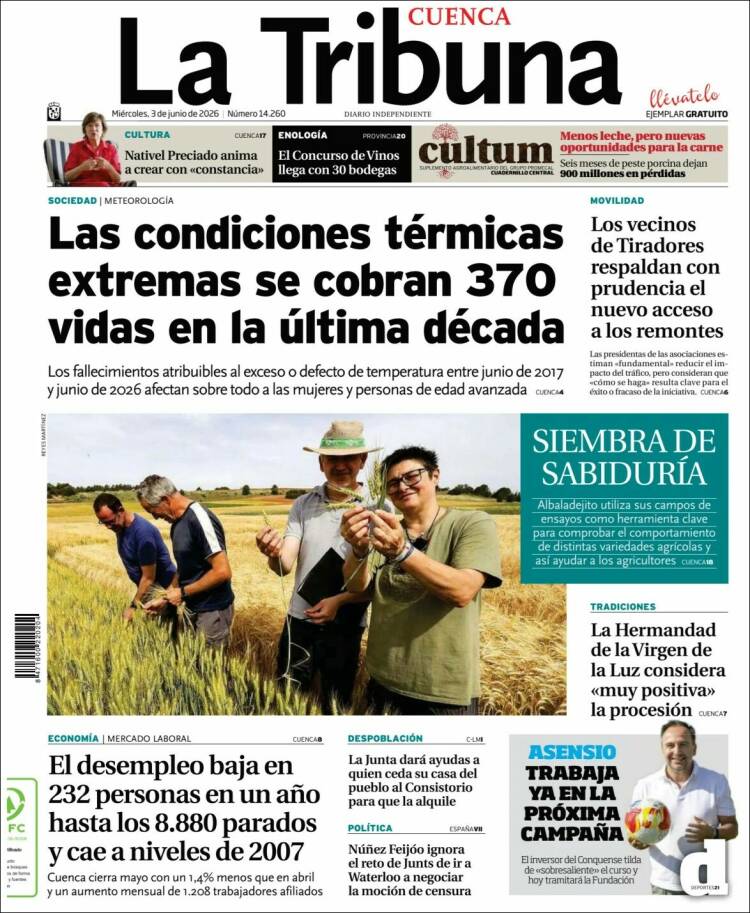 Portada de La Tribuna de Cuenca (Espa&ntilde;a)