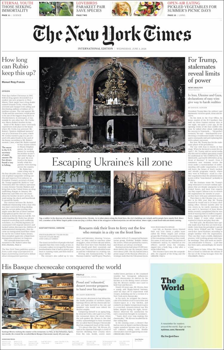 Portada de International New York Times (Europa)