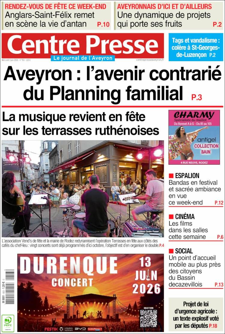 Portada de Centre Presse (Francia)