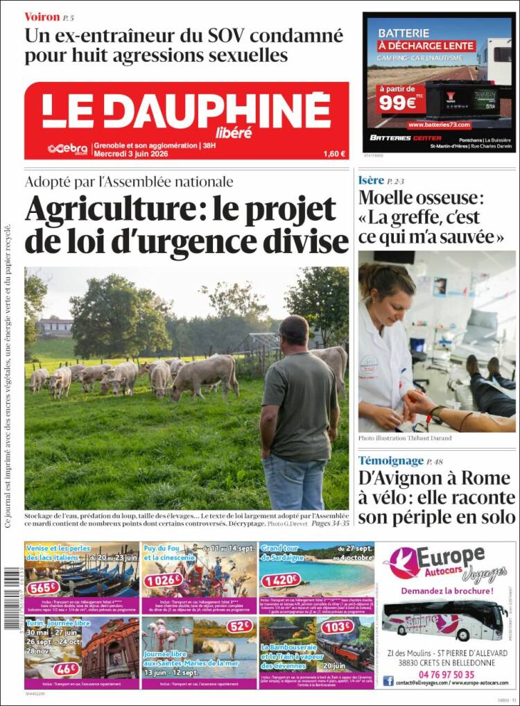 Portada de Le Dauphiné Libéré (Francia)
