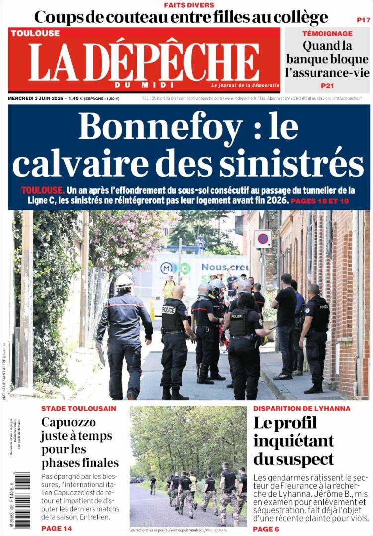 Portada de La Dépêche du Midi (Francia)