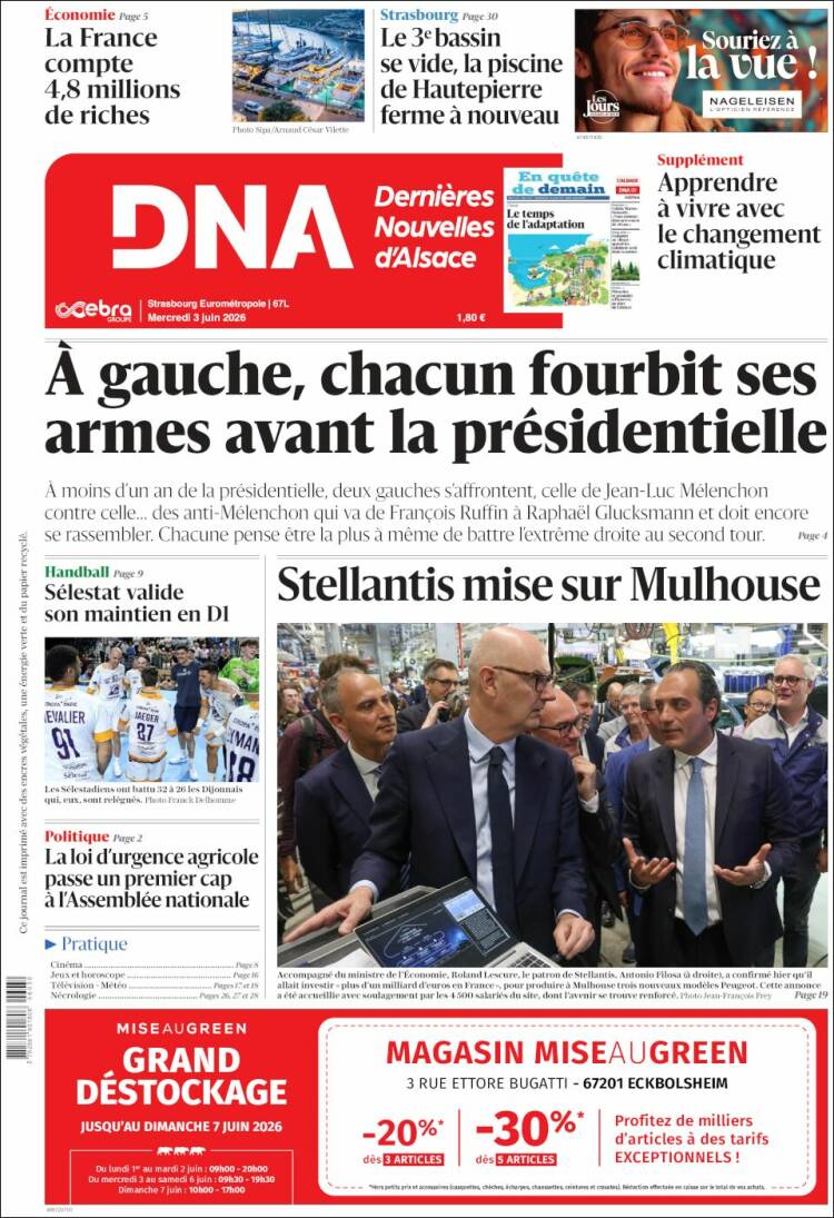 Portada de Les Dernières Nouvelles d'Alsace (Francia)