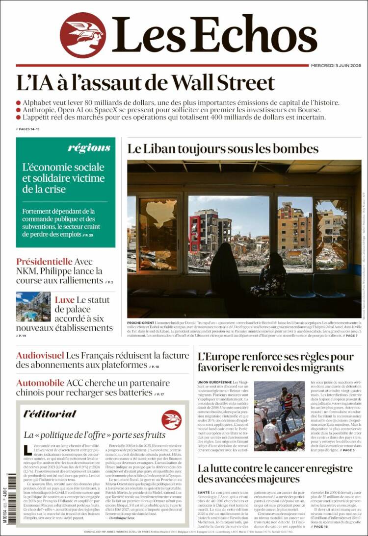 Portada de Les Echos (Francia)
