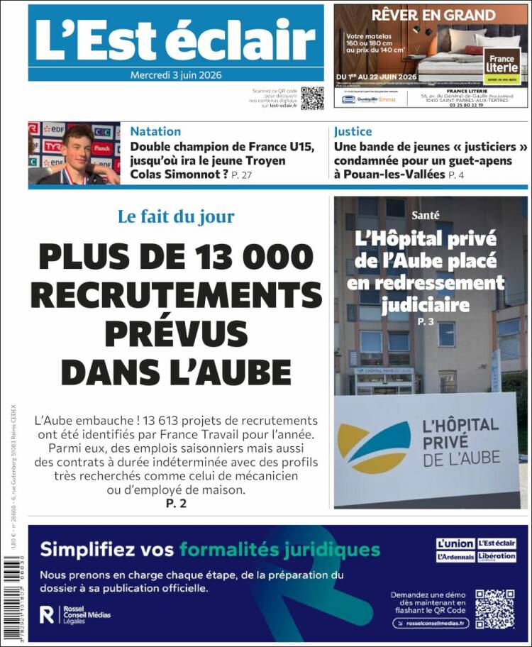 Portada de L'Est Eclair (Francia)
