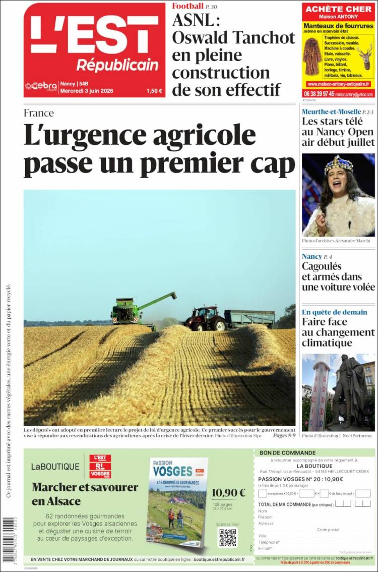Portada de L'Est Republicain (Francia)
