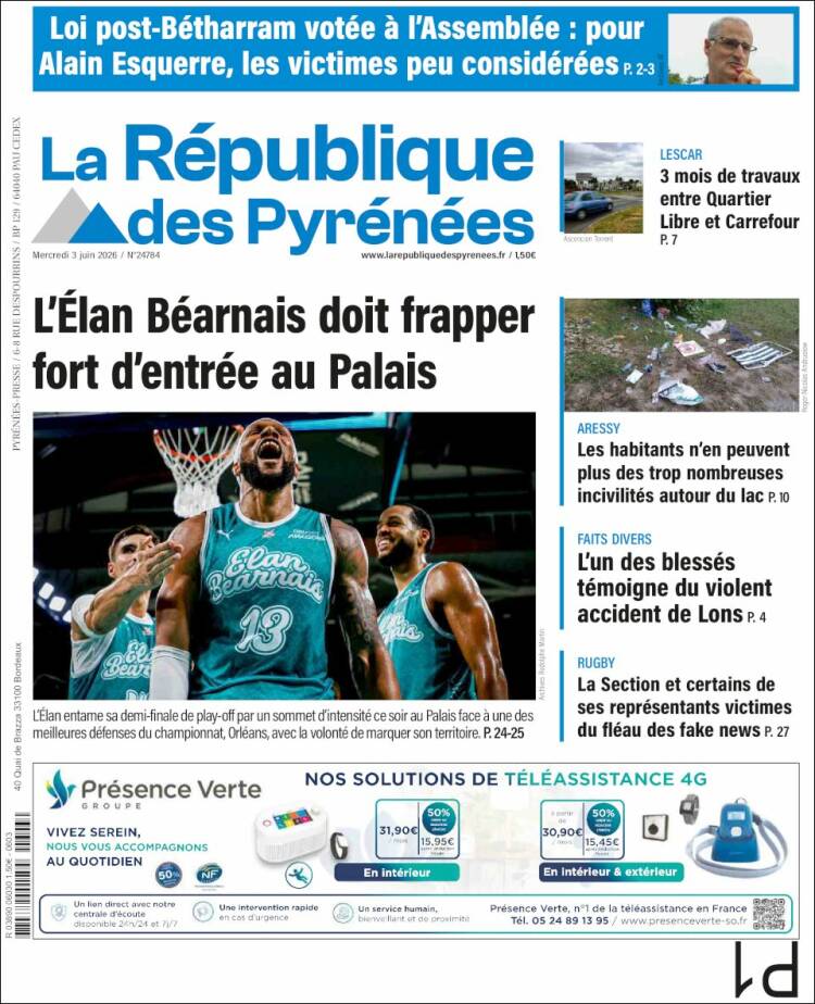 Portada de La République des Pyrénées (Francia)