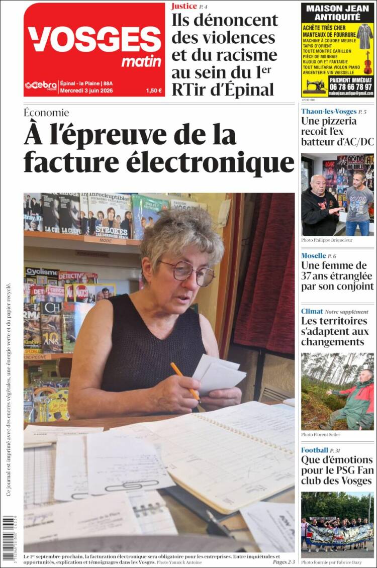 Portada de Vosges Matin (Francia)