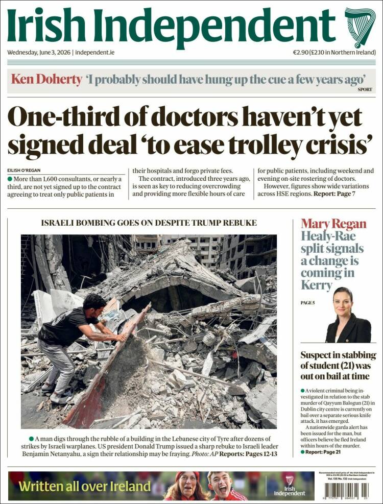 Portada de Irish Independent (Irlanda)