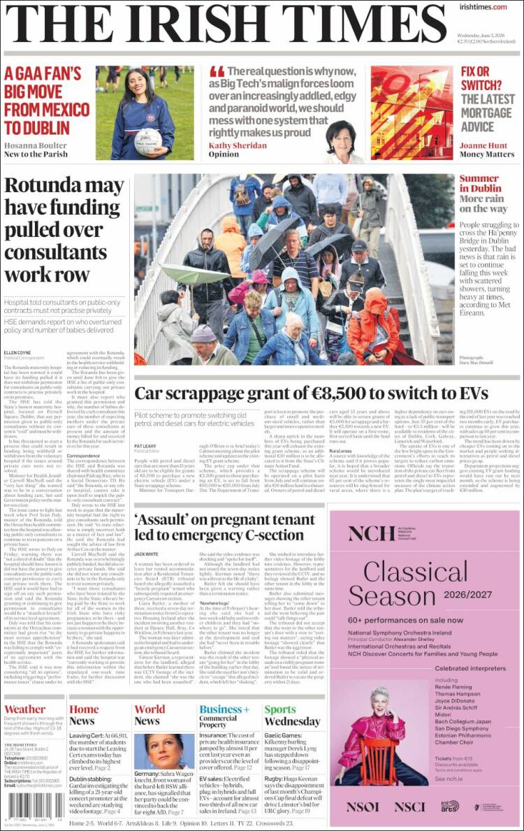 Portada de Irish Times (Irlanda)