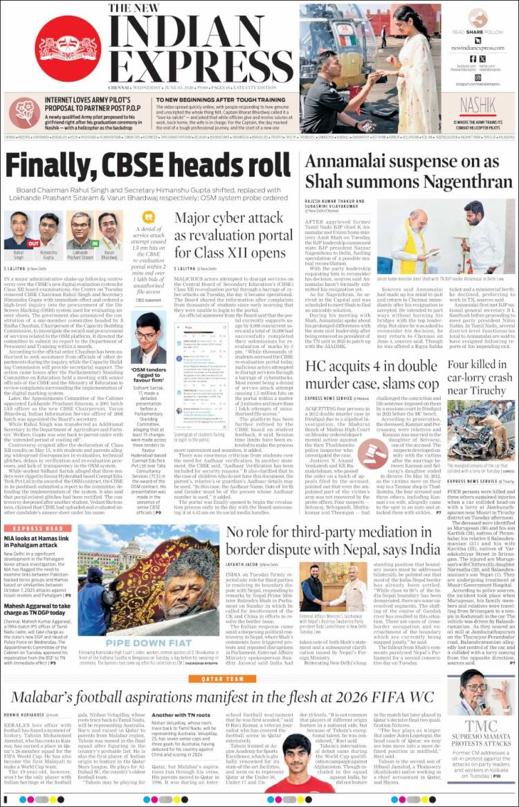 Portada de New Indian Express (India)
