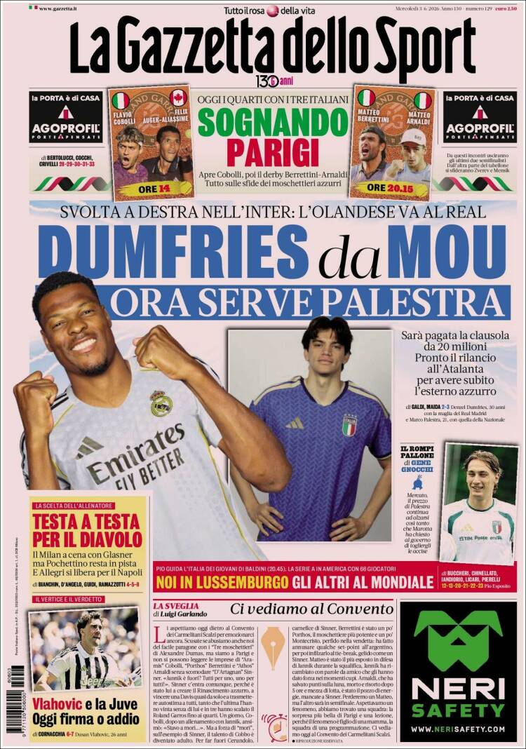 Portada de La Gazzetta dello Sport (Italia)