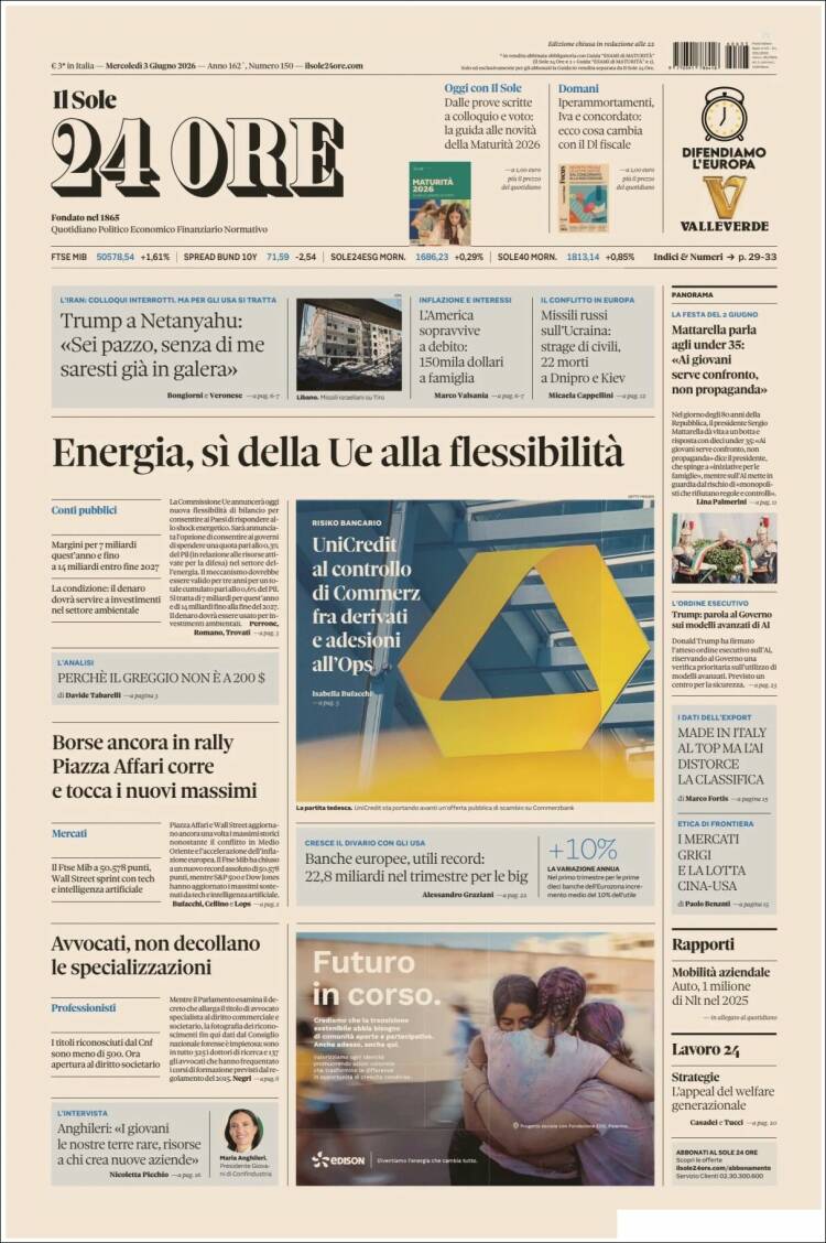 Portada de Il Sole 24 ORE (Italia)
