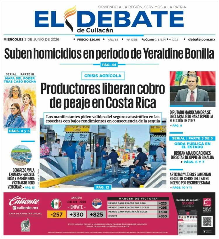 Portada de El Debate de Culiacán (M&eacute;xico)