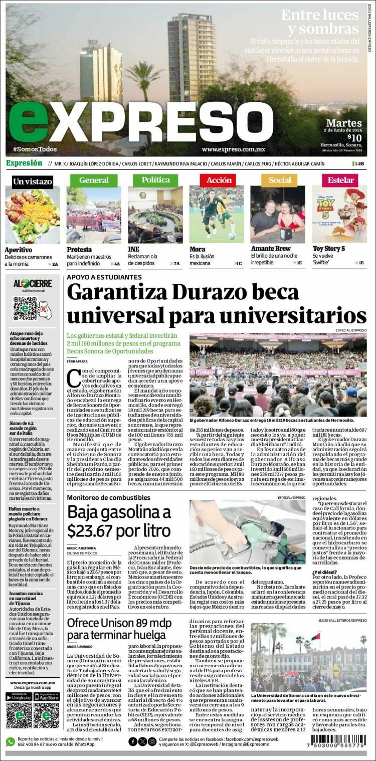 Portada de Expreso (M&eacute;xico)