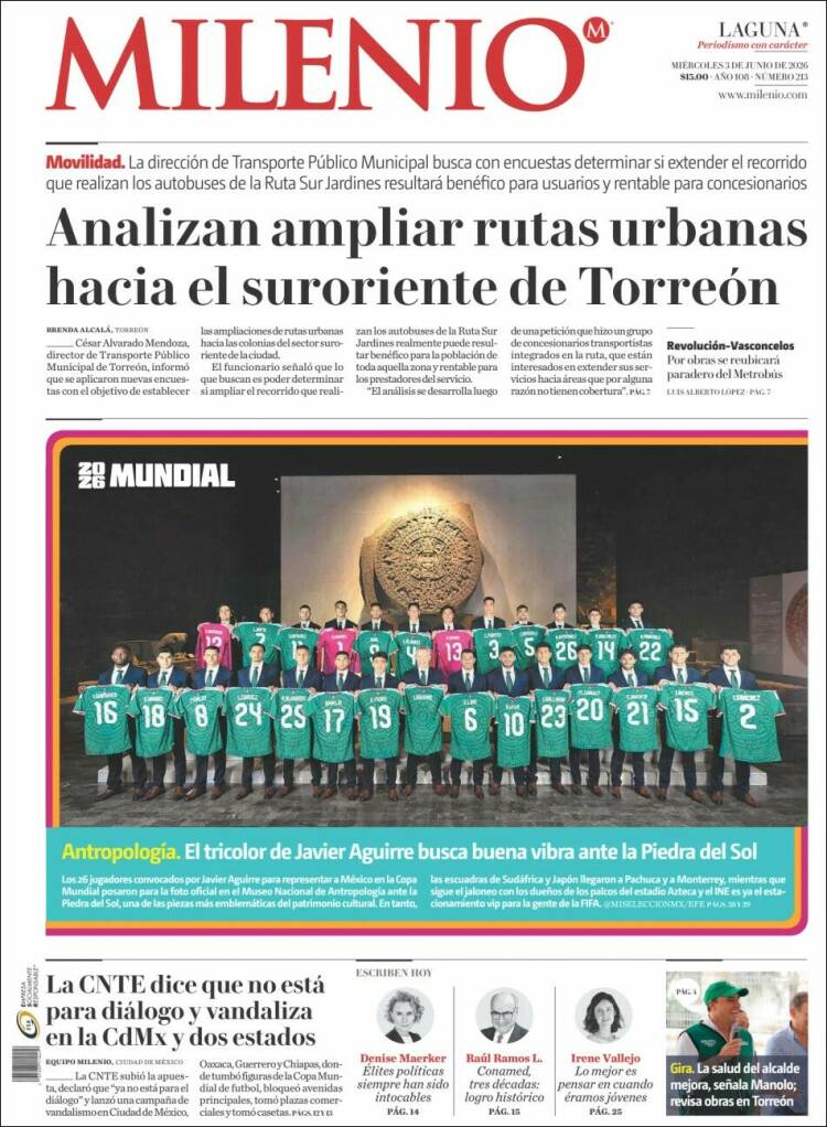 Portada de Milenio - Laguna (M&eacute;xico)