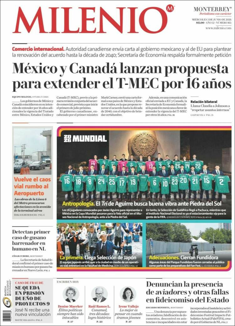 Portada de Milenio de Monterrey (M&eacute;xico)
