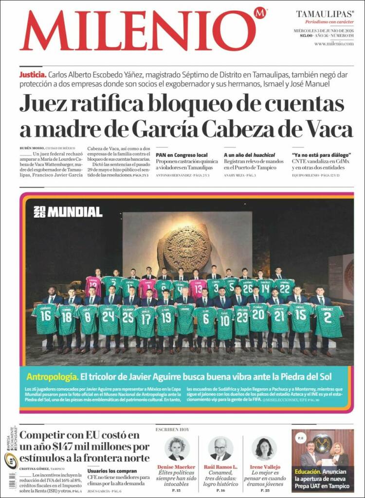 Portada de Milenio - Tamaulipas (M&eacute;xico)