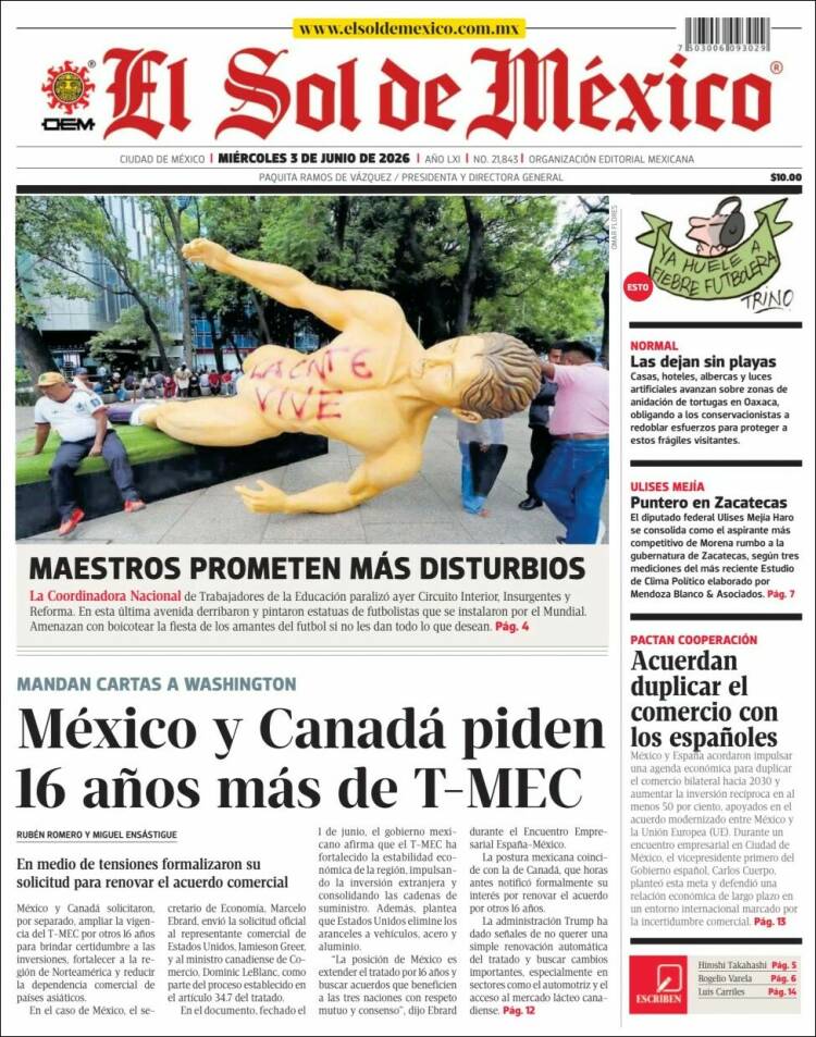 Portada de El Sol de México (M&eacute;xico)