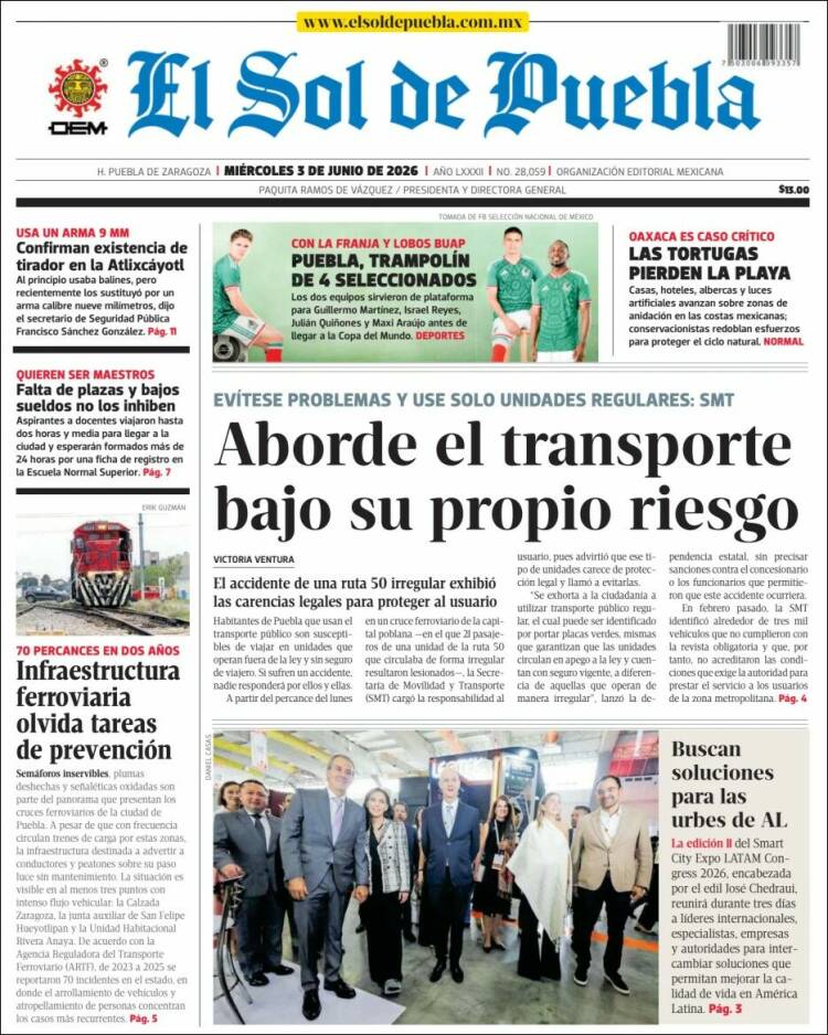 Portada de El Sol de Puebla (M&eacute;xico)