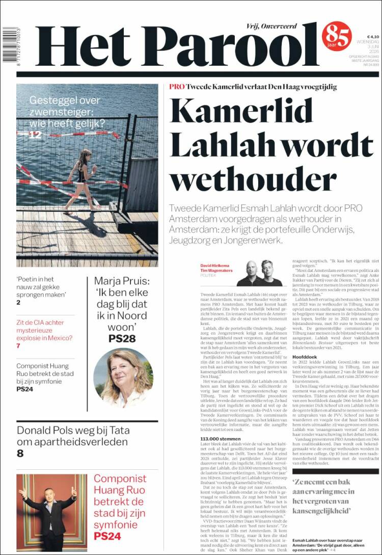 Portada de Het Parool (Pa&iacute;ses Bajos)