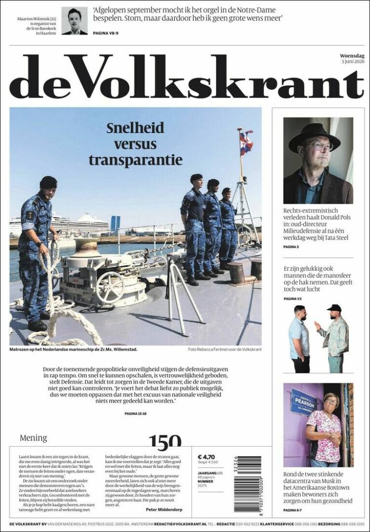 Portada de De Volkskrant (Pa&iacute;ses Bajos)