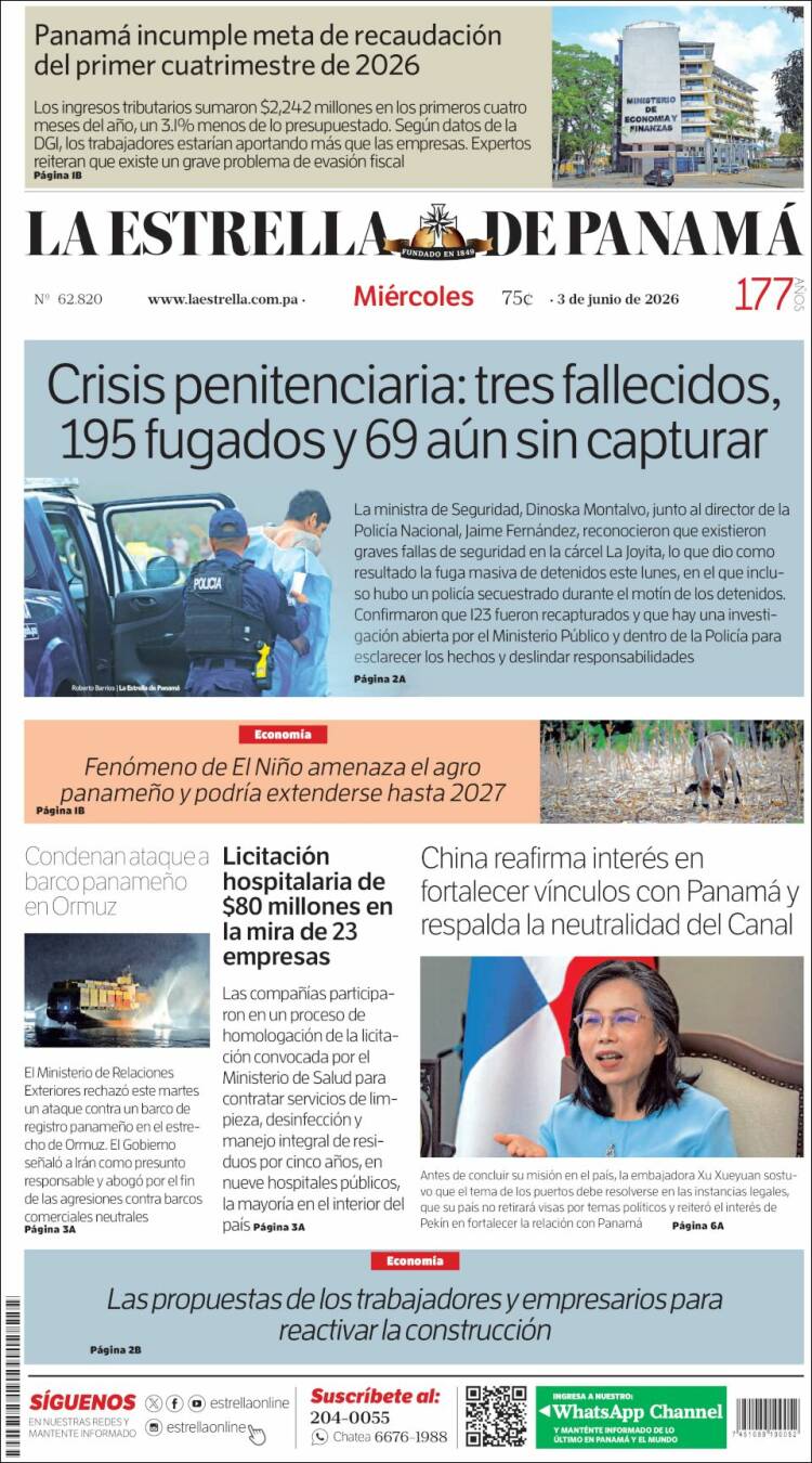 Portada de La Estrella de Panamá (Panam&aacute;)