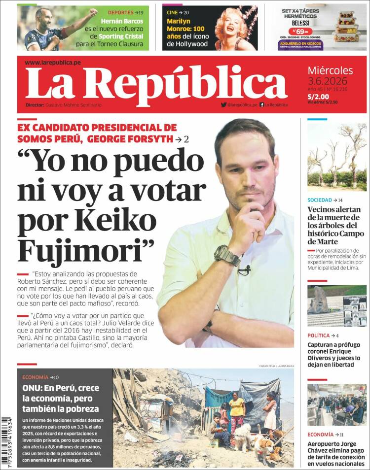 Portada de La Republica (Per&uacute;)