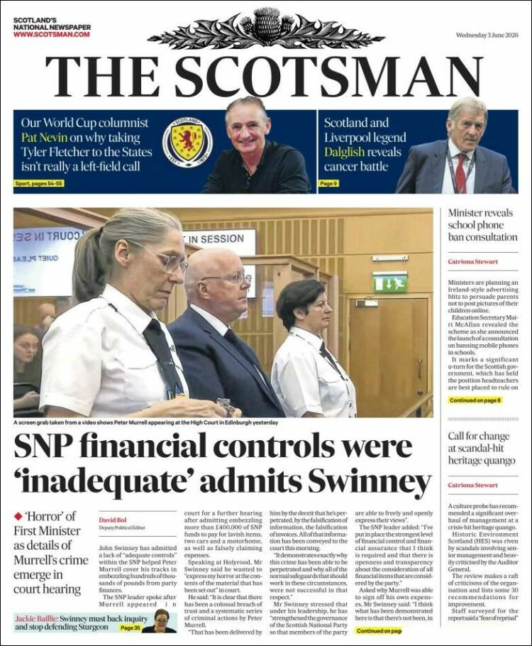 Portada de The Scotsman (Reino Unido)