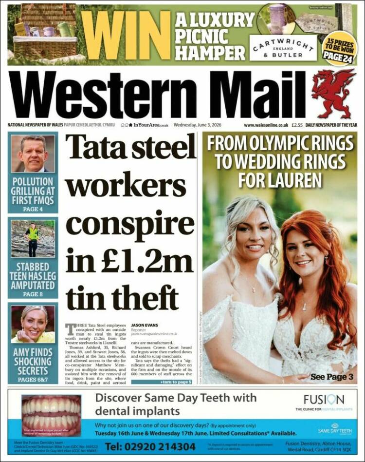 Portada de Western Mail (Reino Unido)