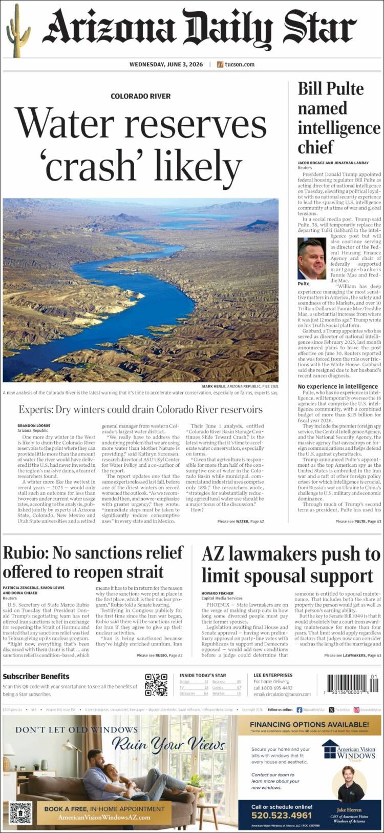 Portada de Arizona Daily Star (USA)