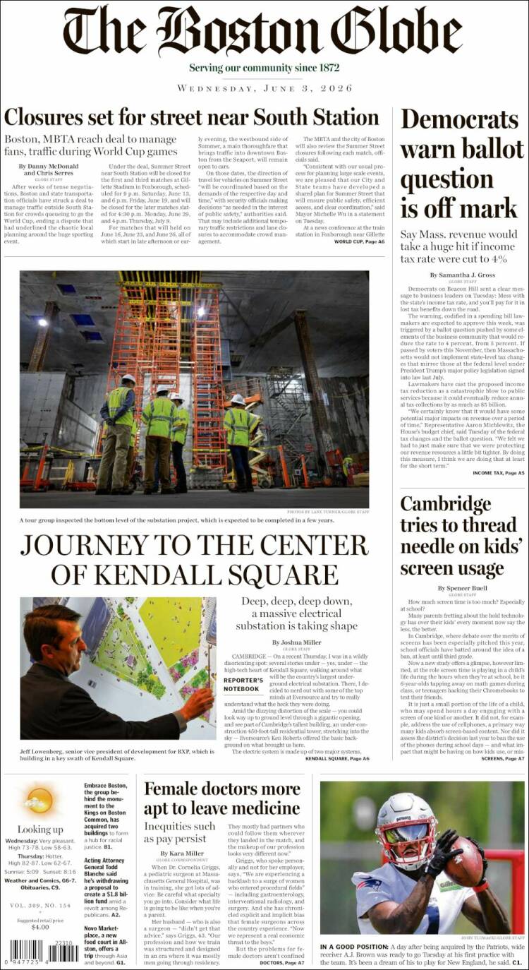 Portada de Boston Globe (USA)