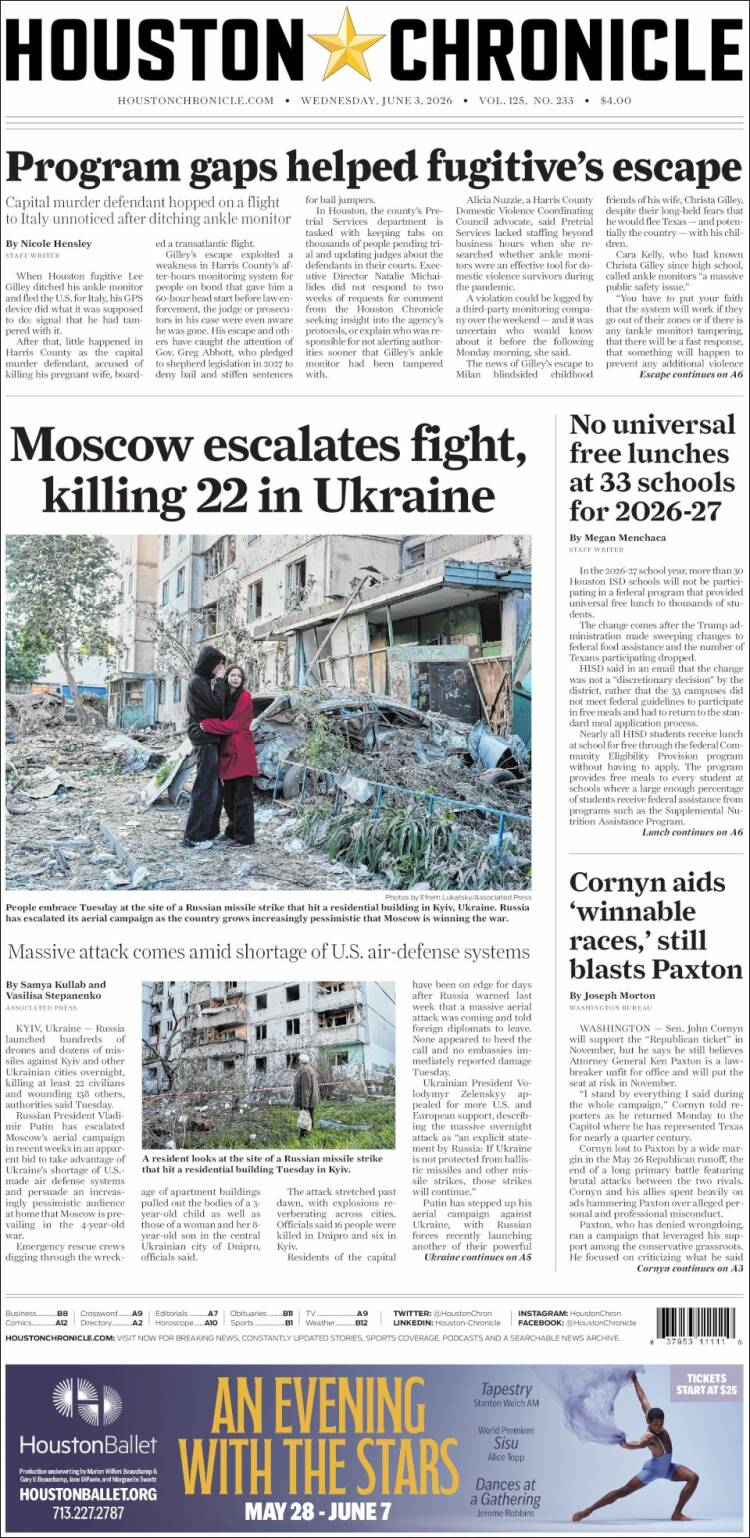 Portada de Houston Chronicle (USA)