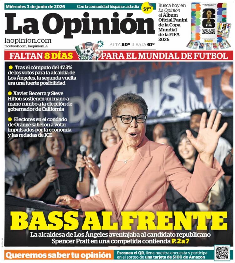 Portada de La Opinión (USA)