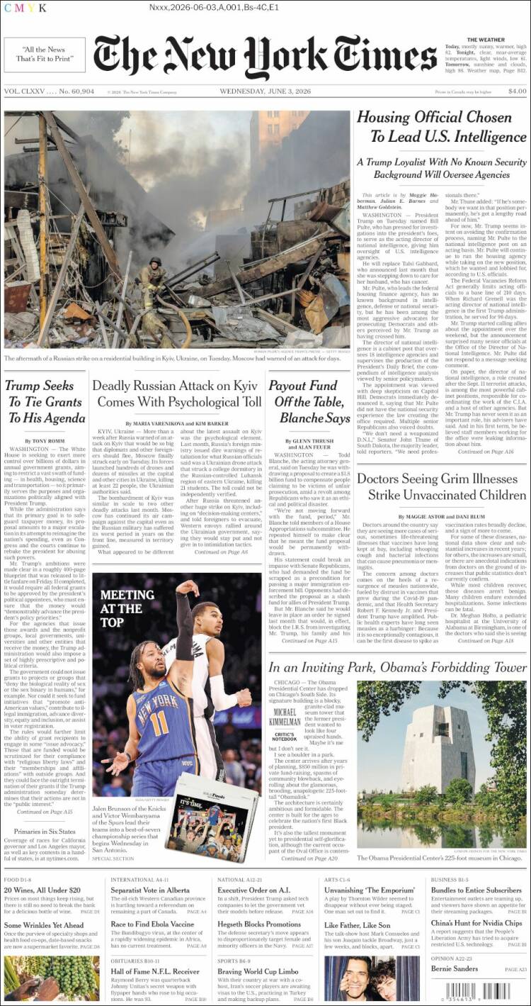 Portada de New York Times (USA)