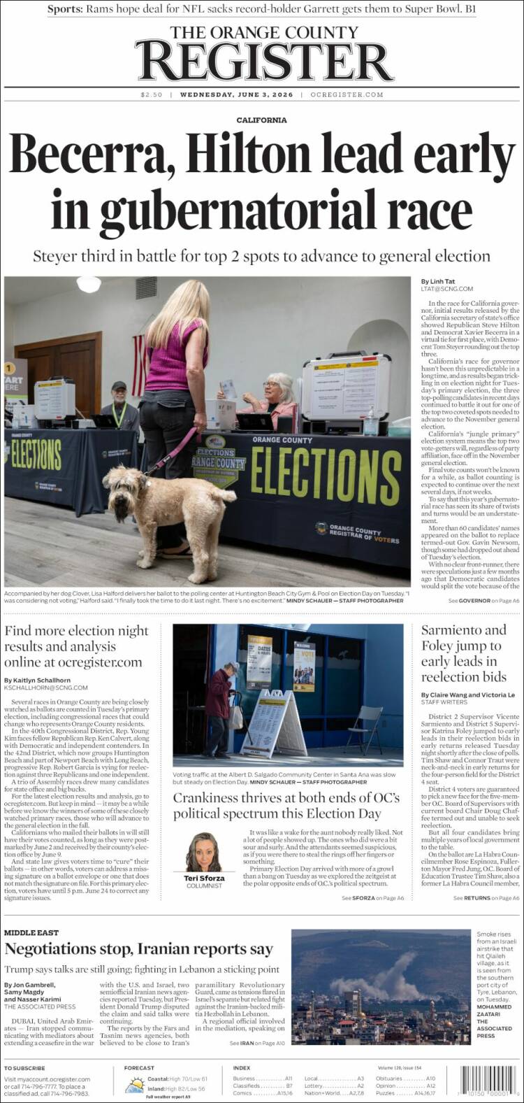 Portada de The Orange County Register (USA)