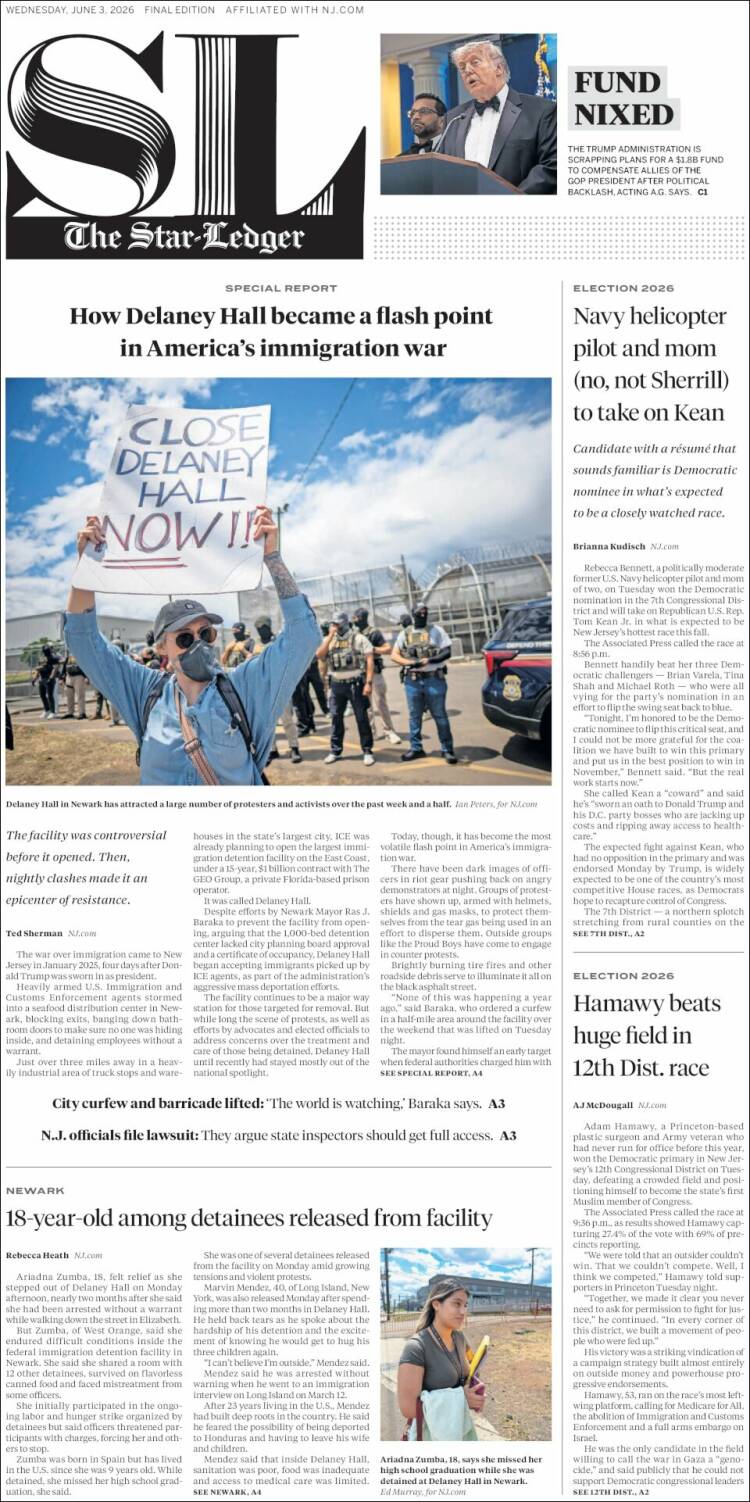 Portada de Star-Ledger (USA)